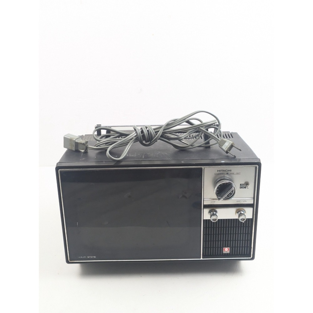VTG 1970s HITACHI Portable Black White TV Set 9" CRT Solid State IU-52